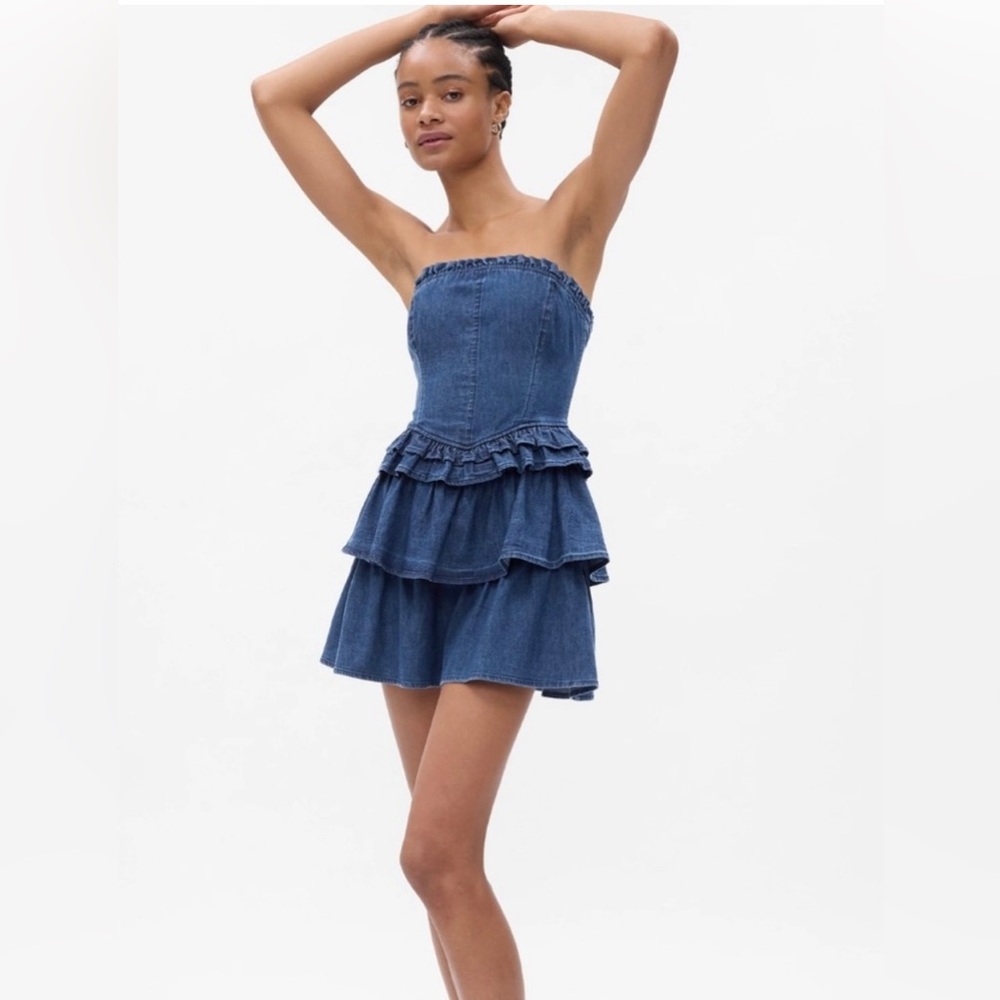 Gap x LoveShackFancy Denim Corset Mini Dress